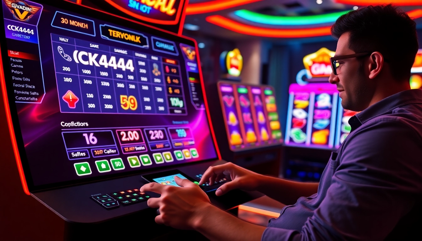 CK4444 bet illustration featuring a player placing bets on a sleek digital platform with colorful game graphics and virtual chips, highlighting online gambling excitement.